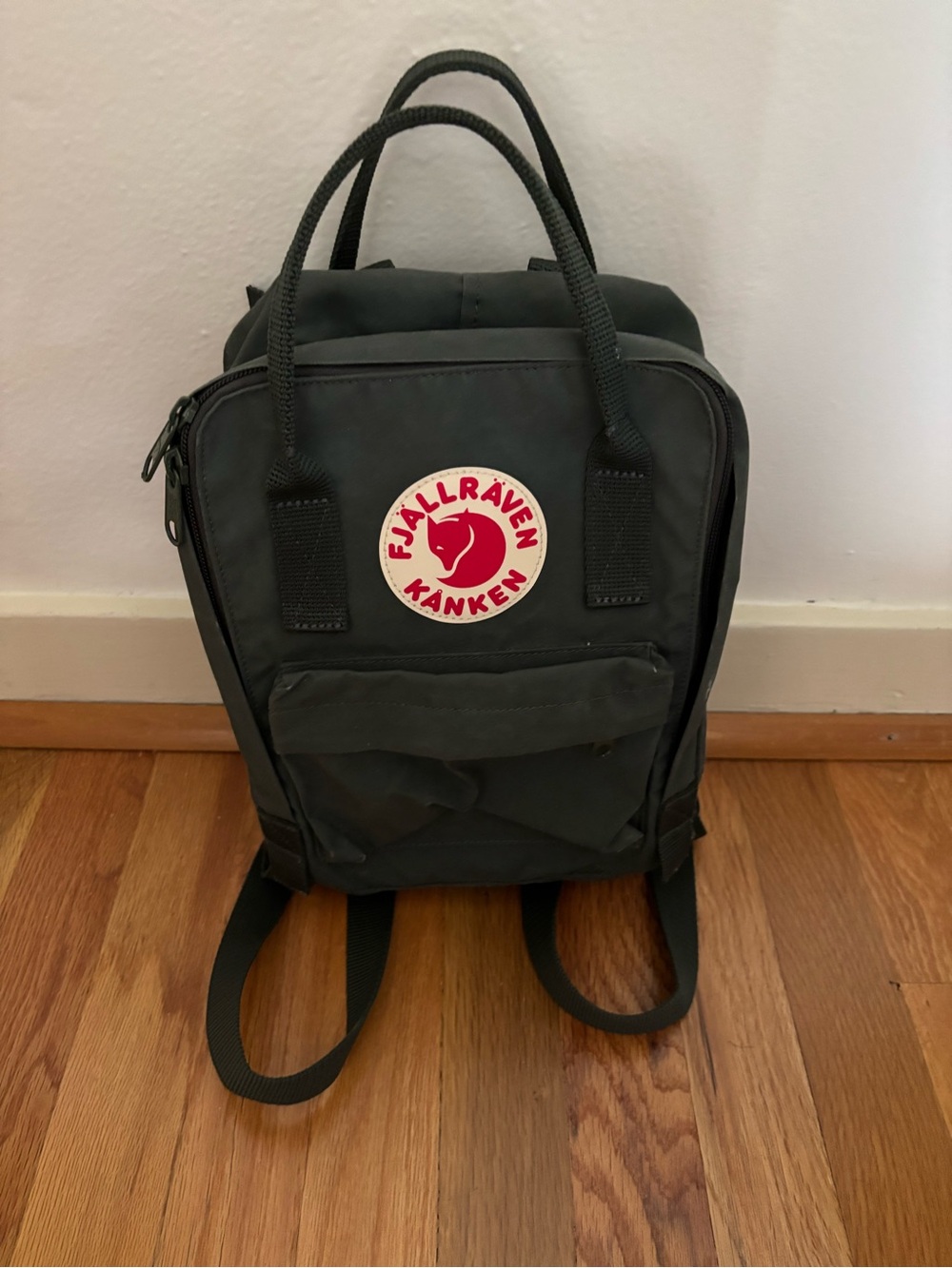 Fjallraven Kånken Mini Backpack - Dark Greenish Color with Red Logo
